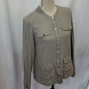 NWT CREAM 100% Viscose Crepe Like Button Down Utility Shirt Lightweight